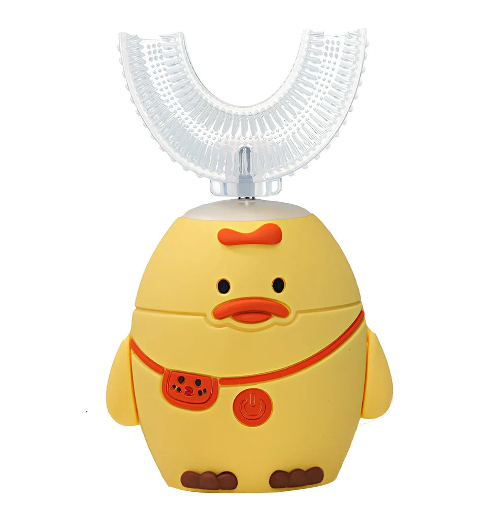 Pink cat patterned kids electric toothbrush with ultrasonic swing head, USB charging base, sized for ages 2-6