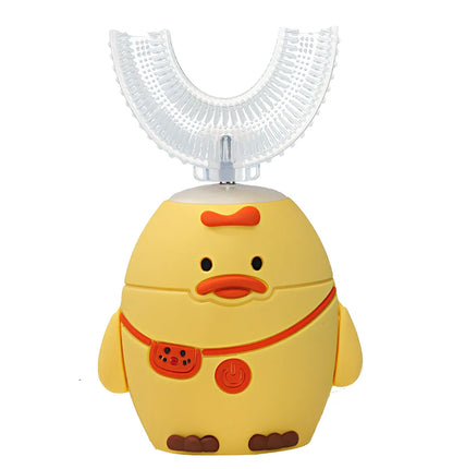 Pink cat patterned kids electric toothbrush with ultrasonic swing head, USB charging base, sized for ages 2-6