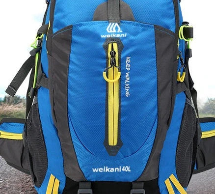 Green 40L hiking backpack with adjustable chest strap and multiple compartments for outdoor sports