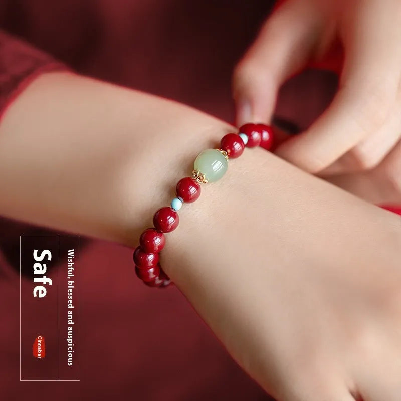 Cinnabar geometric bracelet with ellipse cartoon elements in 6mm, 8mm, 10mm sizes