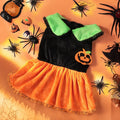 Halloween pet costume showing pumpkin skirt and sweater options in crystal velvet material for dogs and cats