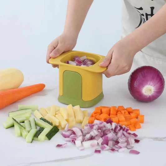 Premium vegetable chopper with various slicing blades and a sturdy plastic frame, perfect for quickly and easily preparing a variety of vegetables