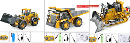 Children's grey-green 11-channel alloy excavator toy car with remote control, rechargeable battery, and simulation digging arm extended 15cm