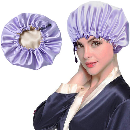 Soft silk dual-use shower cap in double satin fabric for chemotherapy and bathing protection