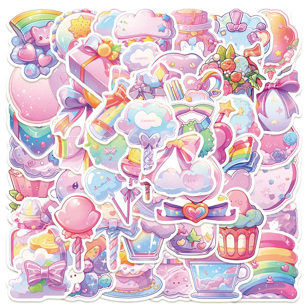 Pack of 50 sheets of colourful fresh candy small object waterproof decorative stickers.