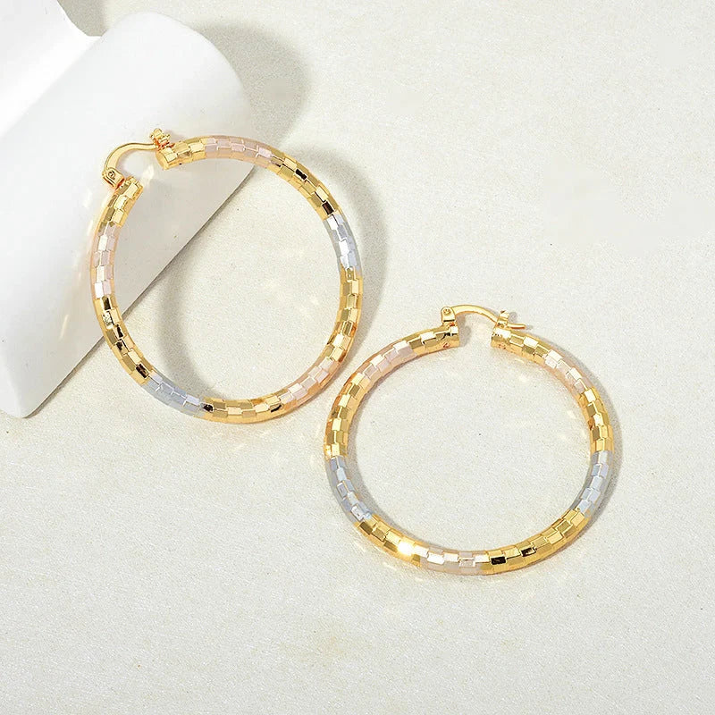 Gold geometric alloy earrings with ring detail, perfect for modern styling