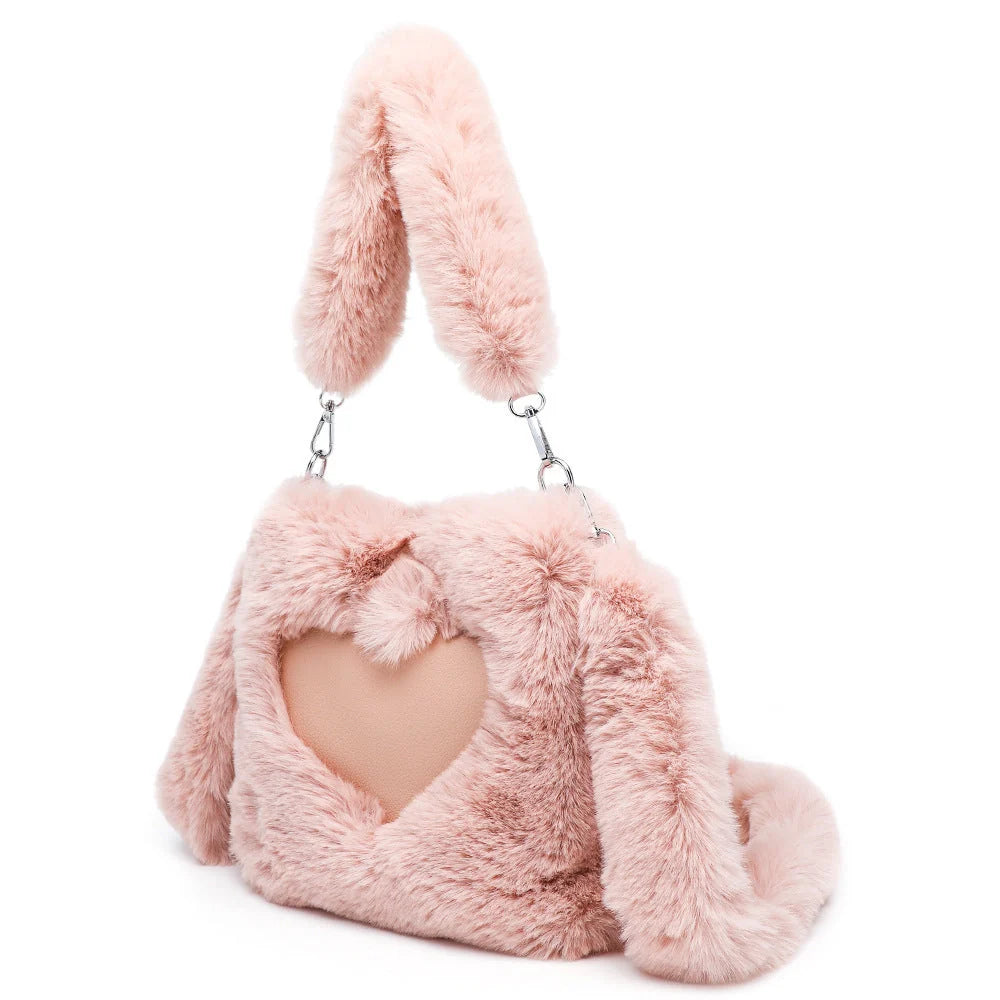 Women's fluffy plush shoulder bag with detachable straps in multiple colors