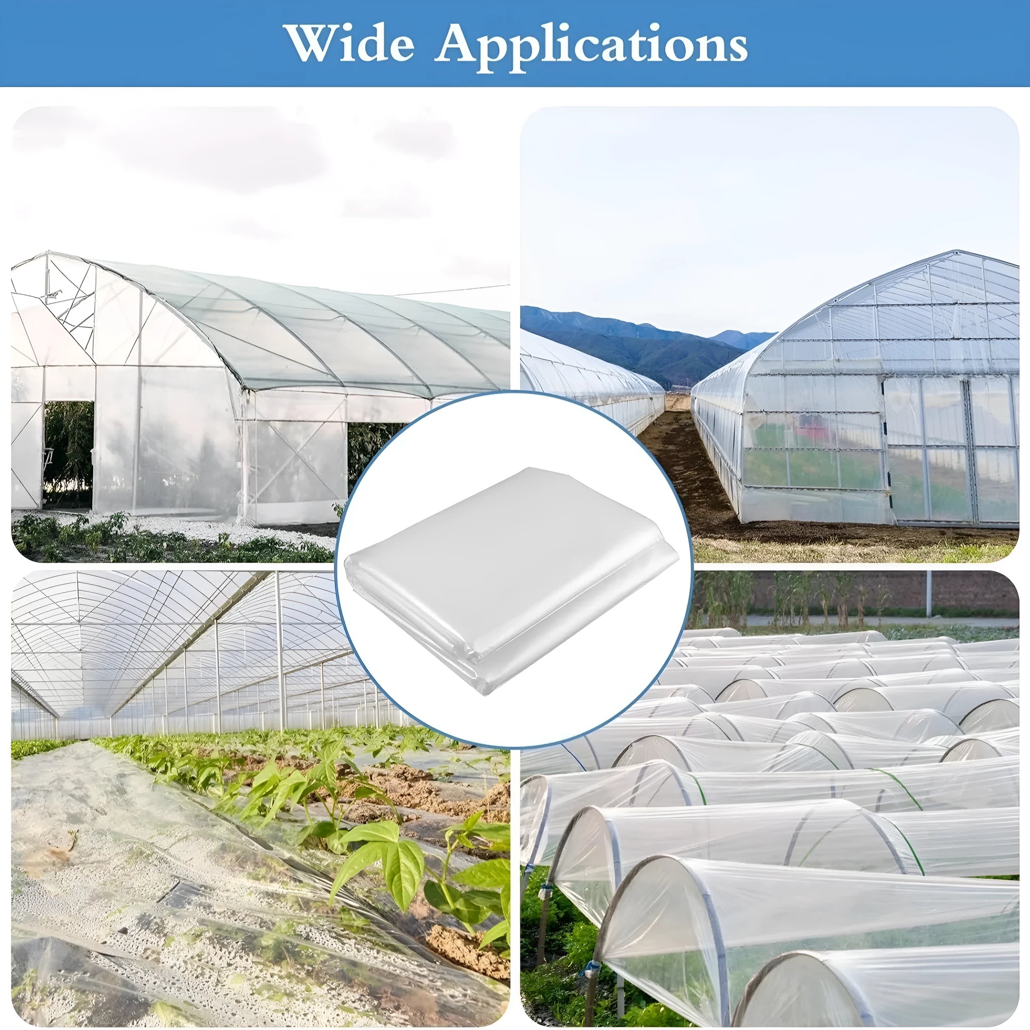 Clear plastic greenhouse cold film roll for vegetable shed insulation, 4x8 metre size.