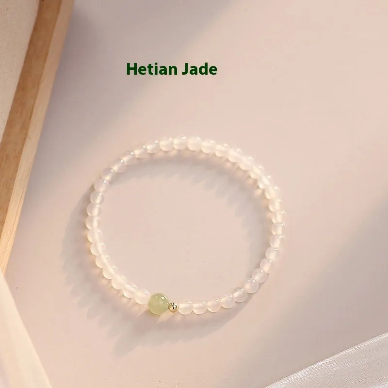 Natural Hetian jade white agate women's bracelet with fixed 15cm length