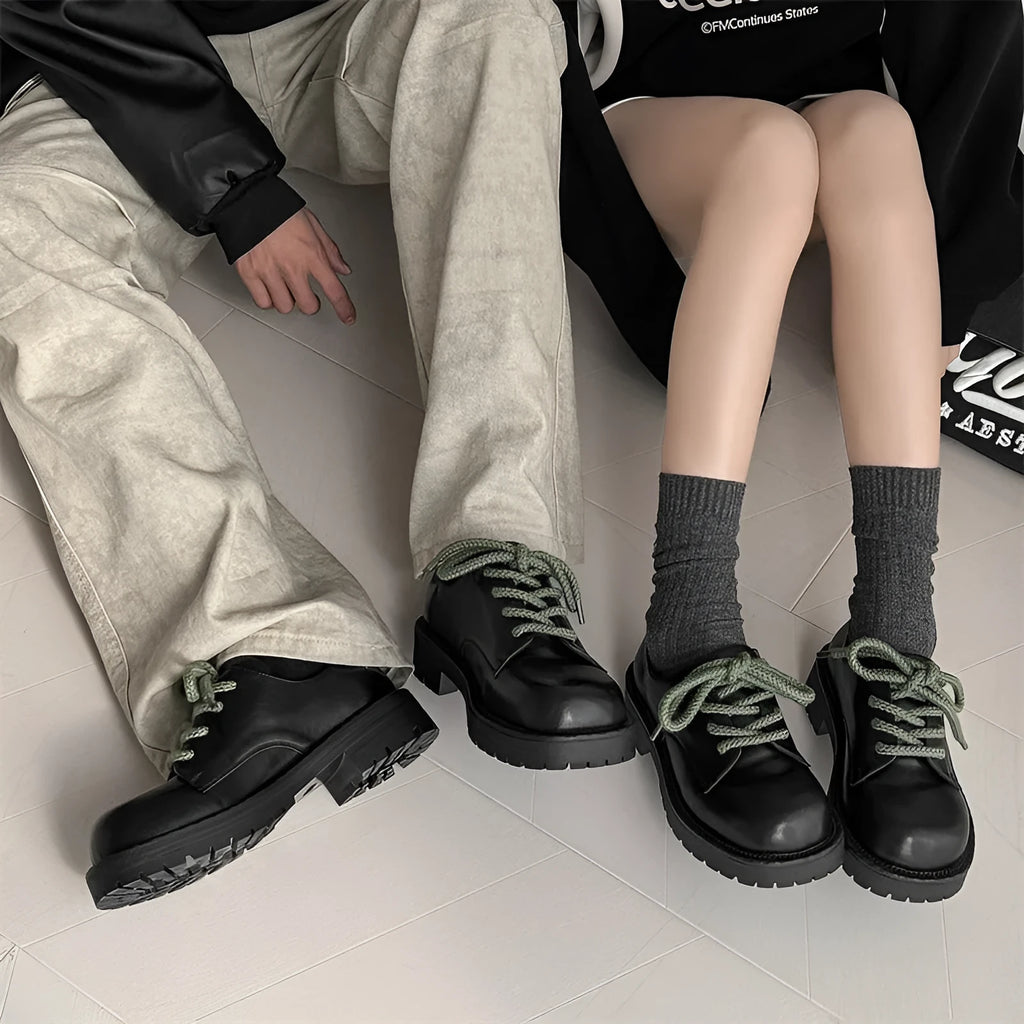 Big Head black leather-look derby shoes with a platform sole and traditional lacing.