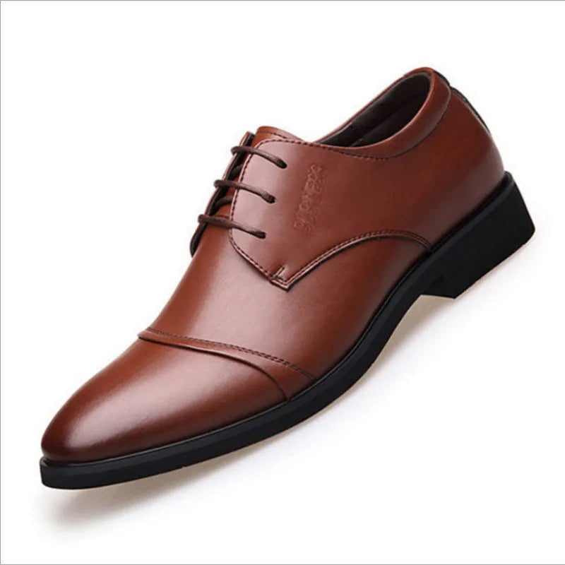 Men's black and brown leather lace-up shoes with stitching detail and horse buckle, shown in sizes 38 to 48