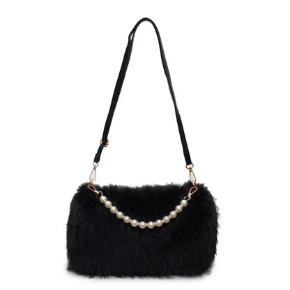 Autumn and winter pearl chain crossbody bag in plush material, available in multiple colours
