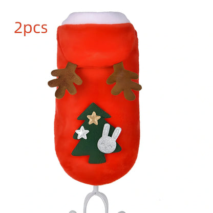 Red flannel Santa Christmas costume for small dogs, XS size with 28 cm chest and 20 cm back measurements