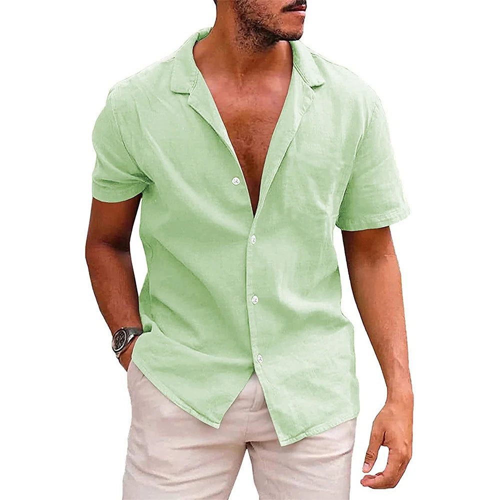 Men's linen-cotton blend short sleeve summer shirt in various colours