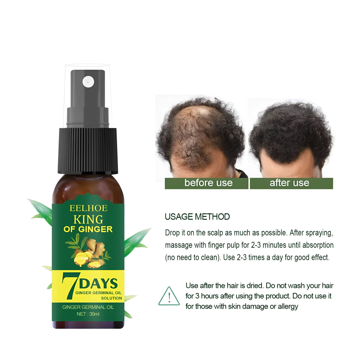 EELHOE Ginger Nutrition Spray hair root moisturising treatment 30ml bottle