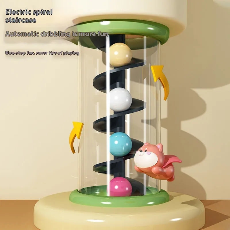 Children's desktop educational toys with beans, plastic, sound light rotation, pink green options, battery