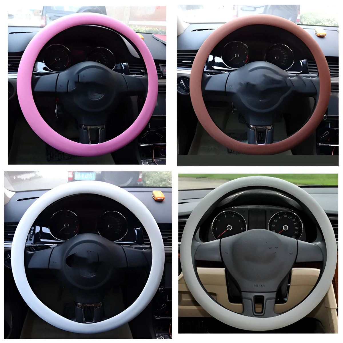 Anti-slip silicone steering wheel cover with imitation leather texture in black for small cars 32-40cm