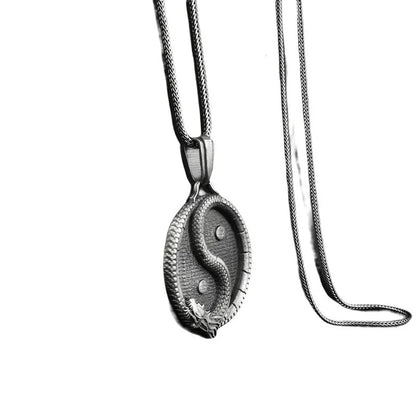 Men's black titanium steel pendant sweater chain with a polished finish
