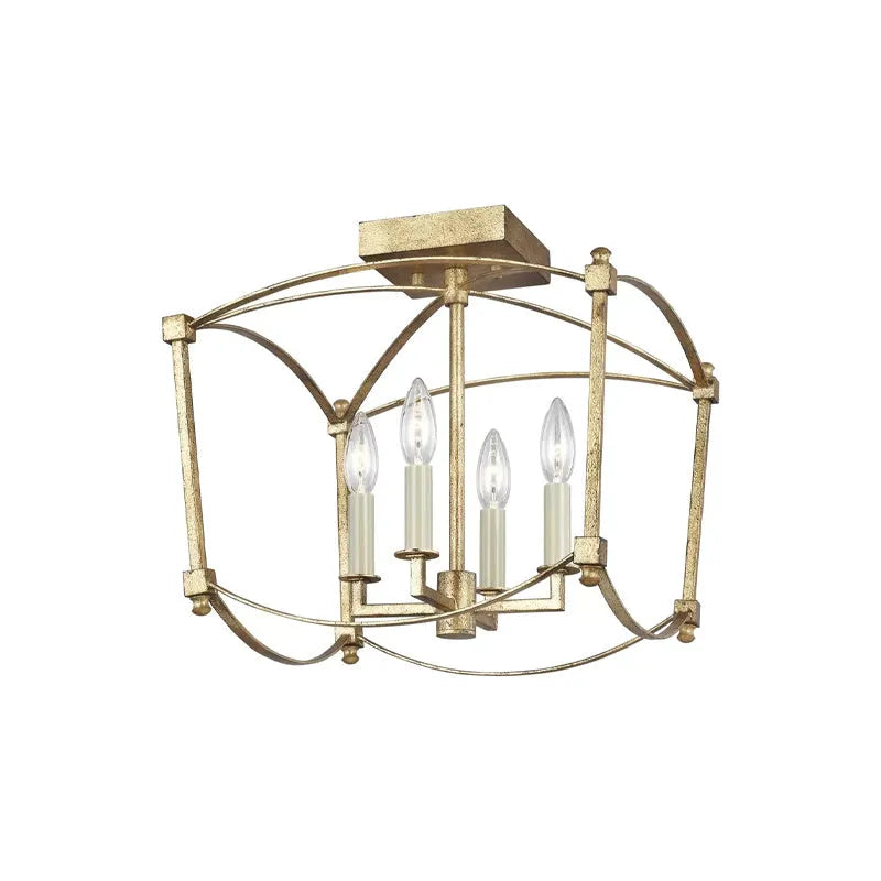 Simple Villa iron droplight ceiling lamp with four heads in black iron or gold foil colour