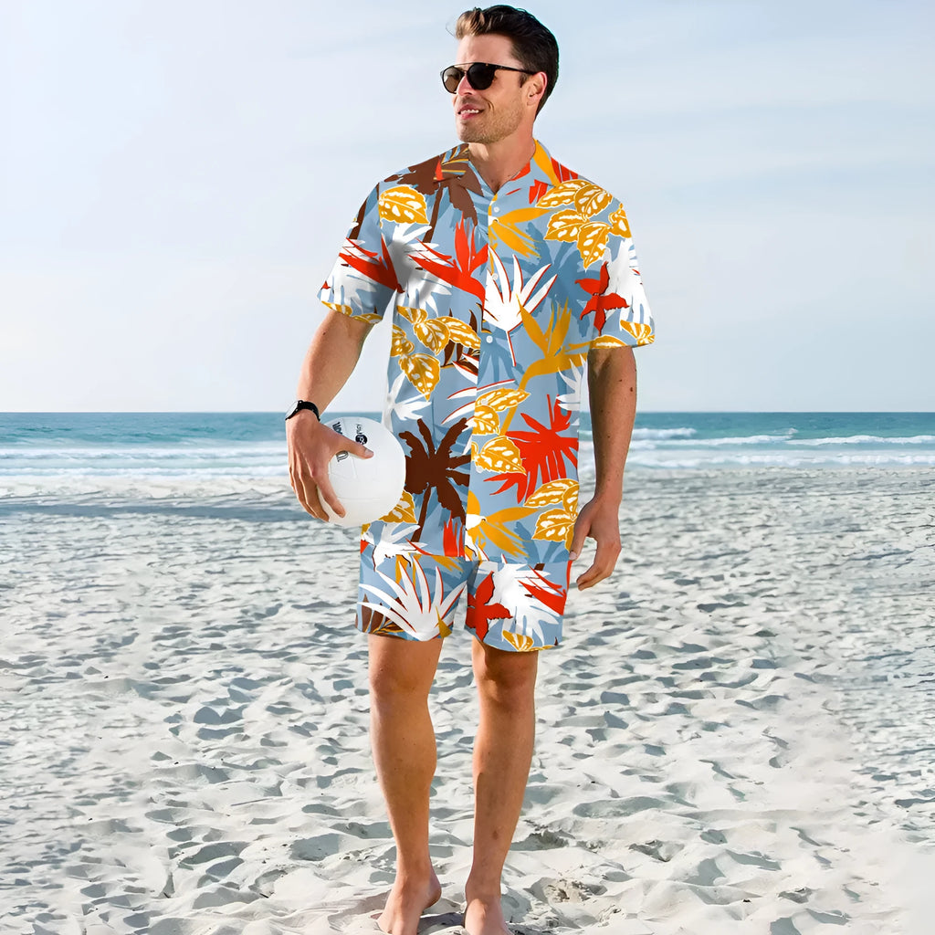 Men's beach digital printed shorts shirt inner mesh suit in polyester cotton blend, colour B267-1018