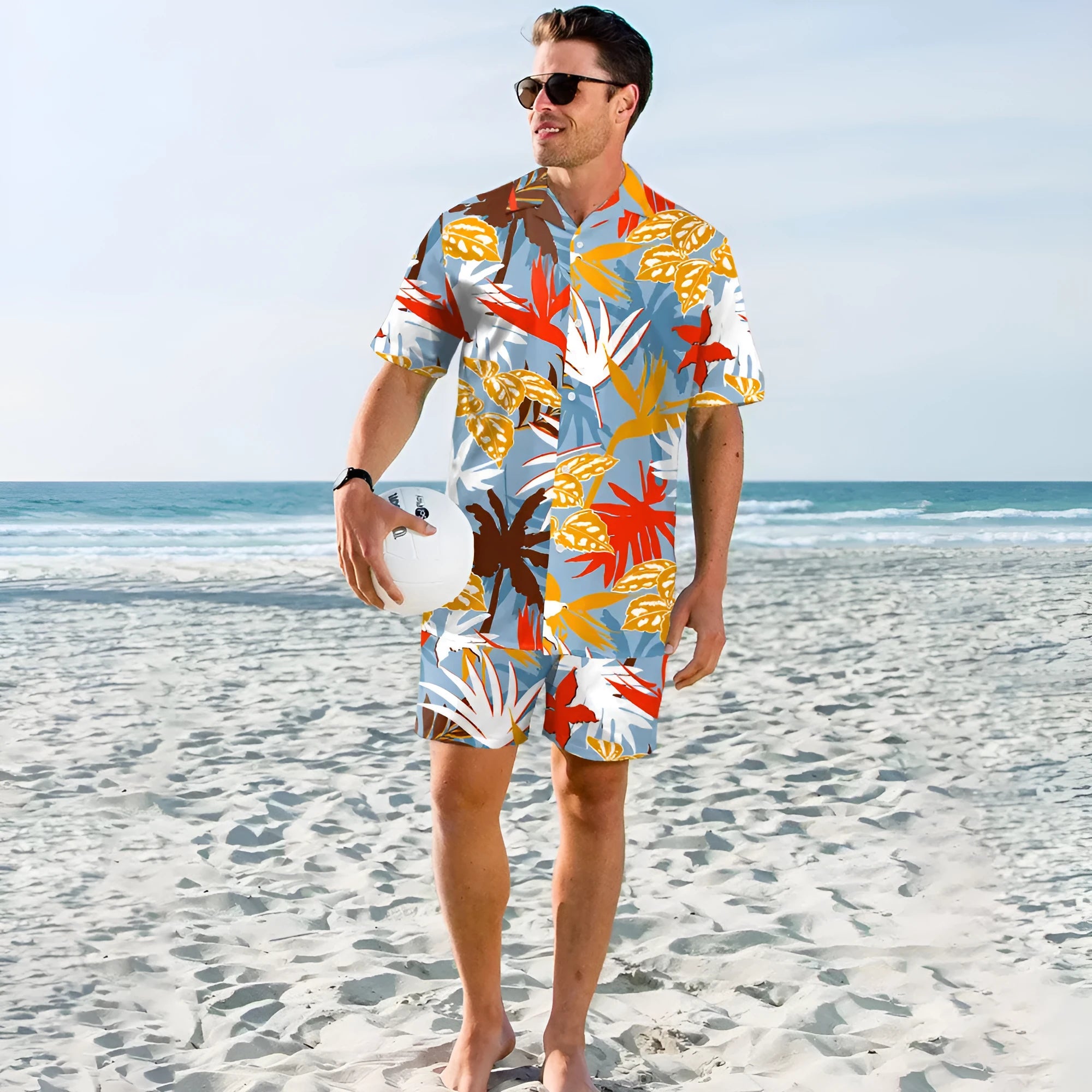 Men's beach digital printed shorts shirt inner mesh suit in polyester cotton blend, colour B267-1018