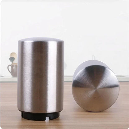 Stainless steel magnetic beer bottle opener with brushed metal finish
