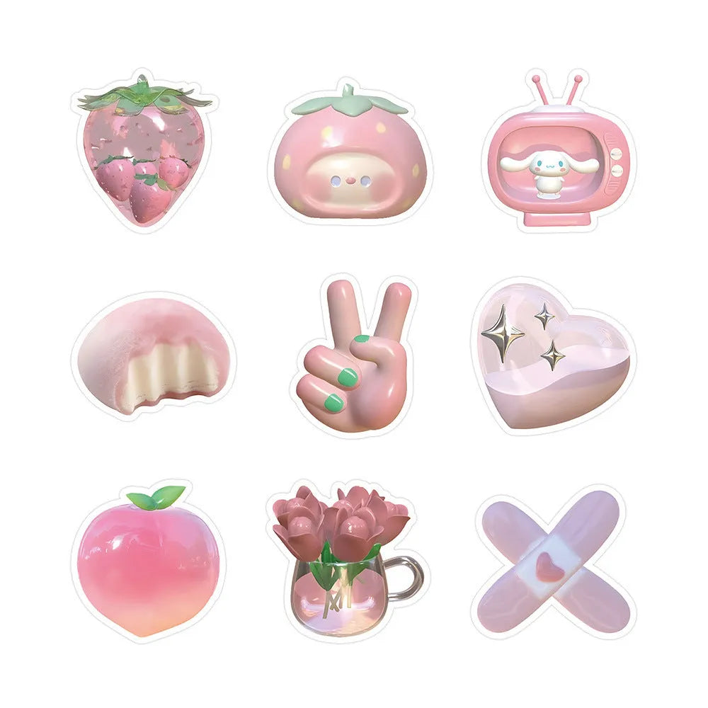 Pink girl heart pattern decorative stickers with realistic 3D effect for craft projects