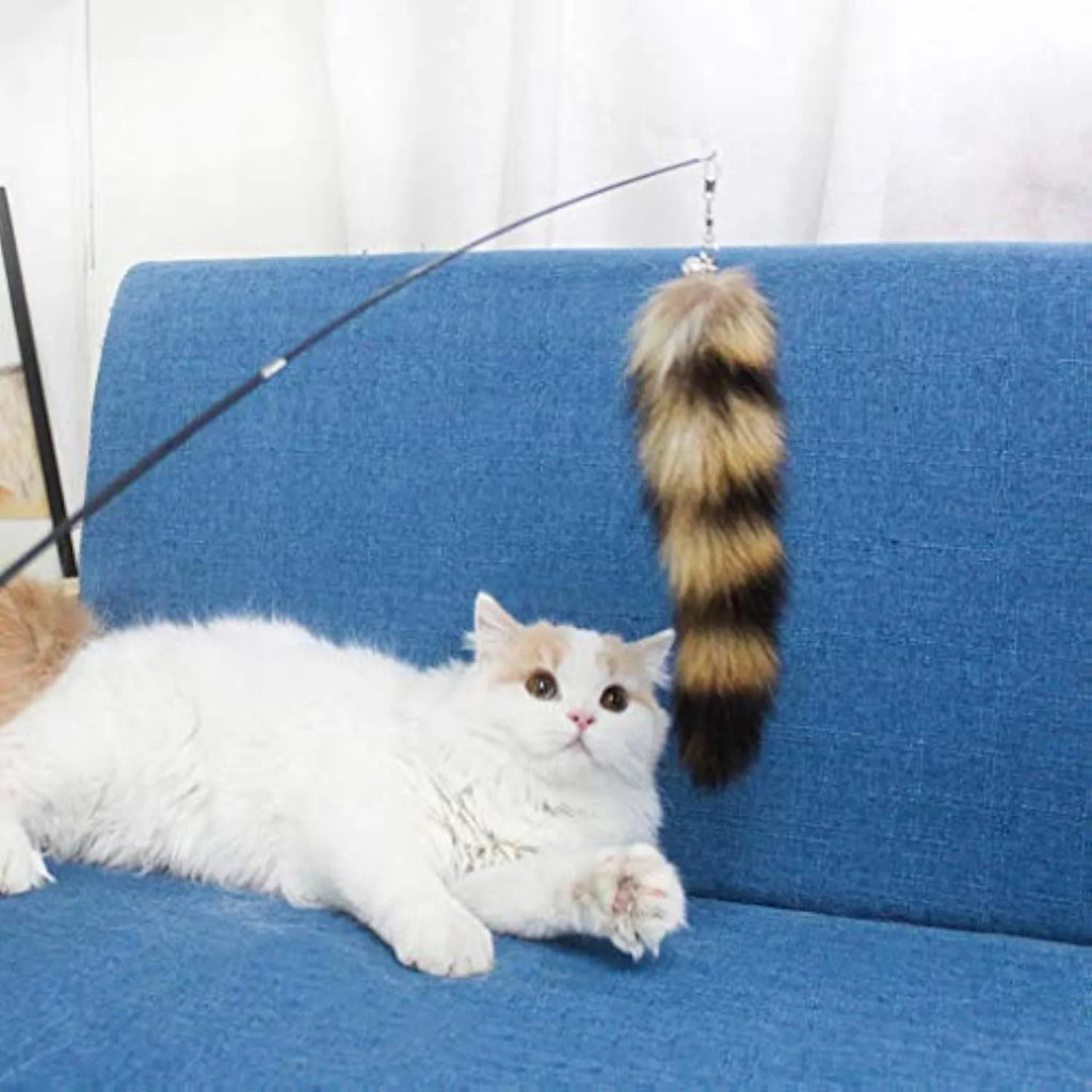 Black cat toy wand teaser with long elastic string for interactive play with cats