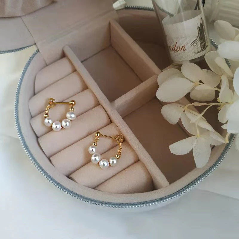 Sterling silver needle Japanese and Korean pearl earrings non-piercing ear clip