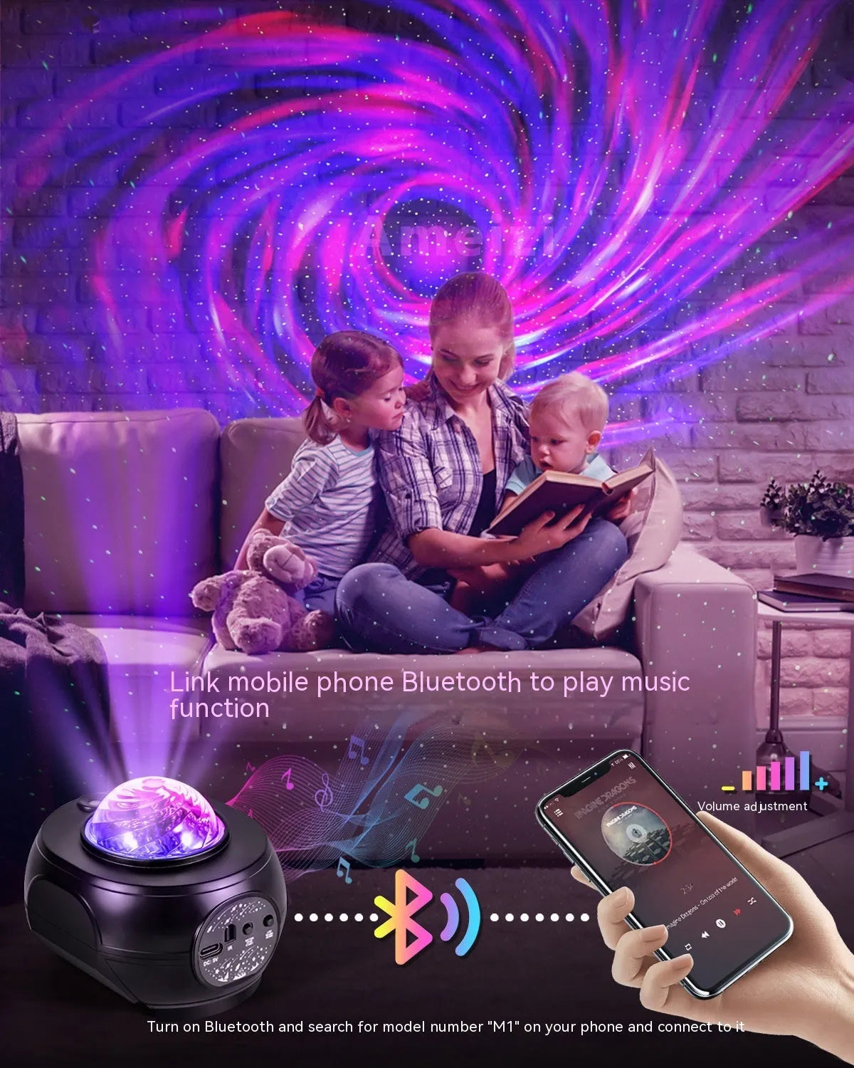 APP starry sky projector music night lamp with Bluetooth remote control USB plug in white
