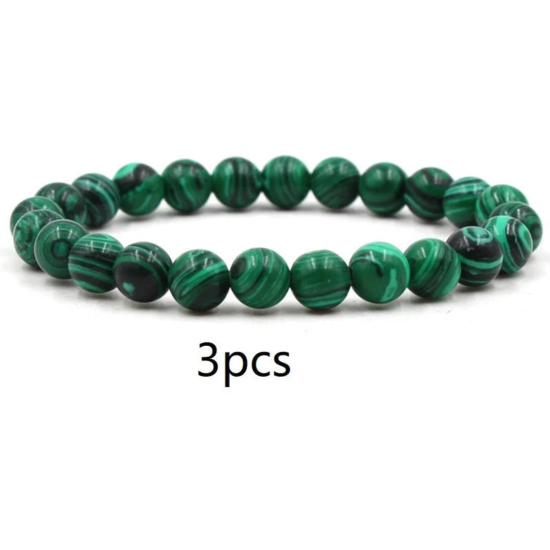 Classic black matte green malachite bracelets with unique textures, suitable for women and men.