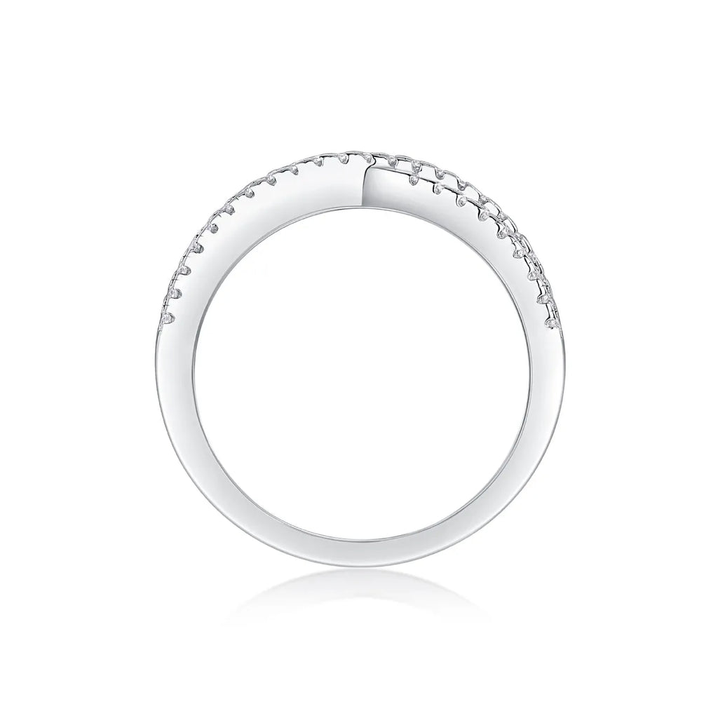 Love Interwoven moissanite wedding ring set in gold finish, S925 silver platinum plated, on white background with gift box.
