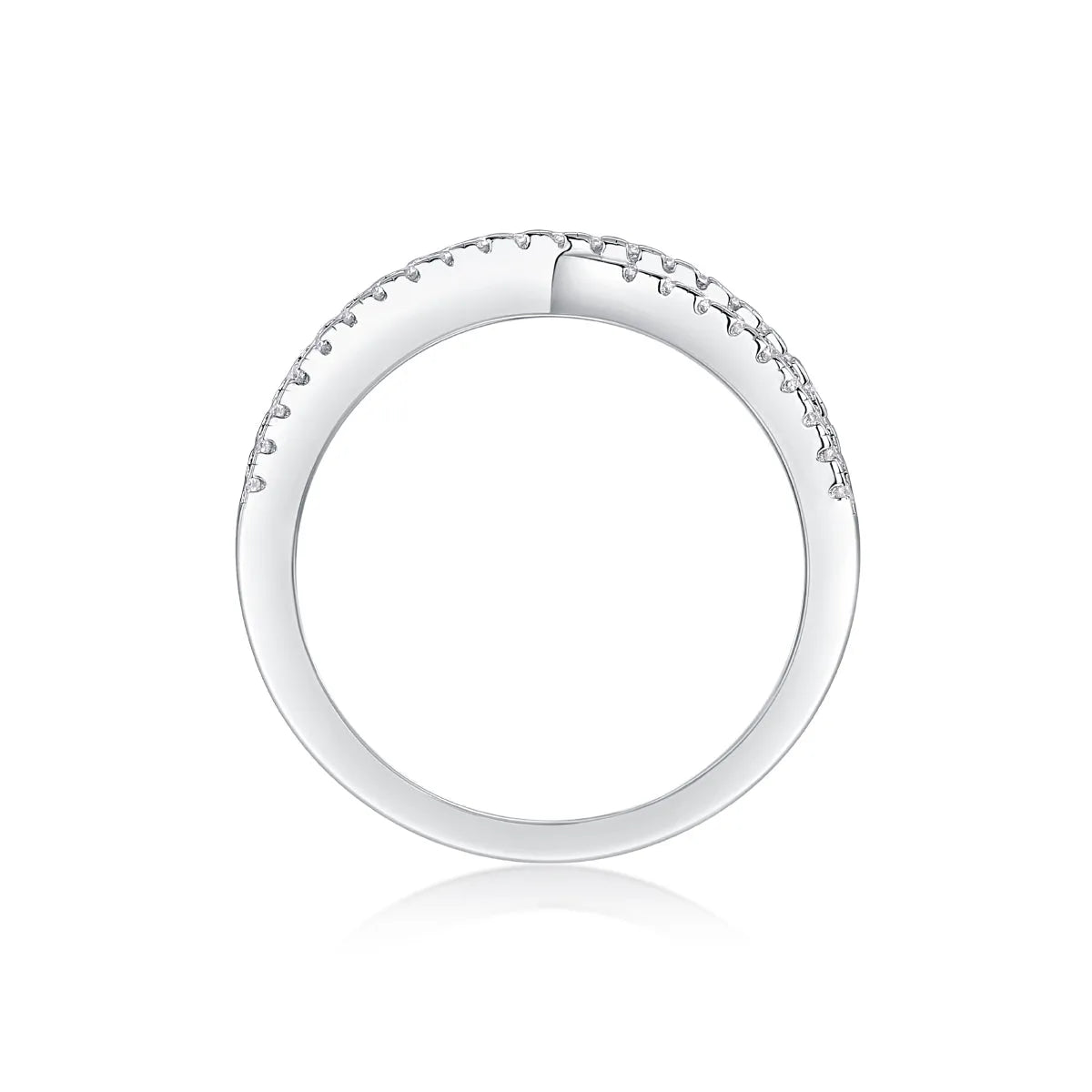 Love Interwoven moissanite wedding ring set in gold finish, S925 silver platinum plated, on white background with gift box.