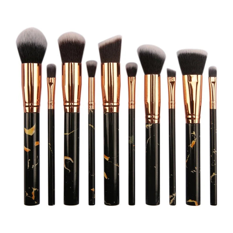 10-piece marble makeup brush set with 5 large and 5 small brushes for precise beauty application