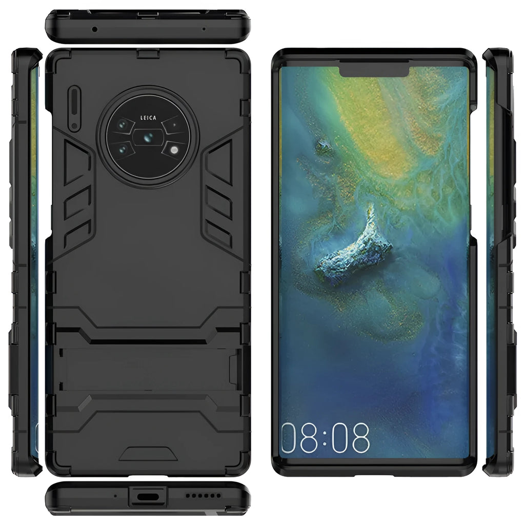 Drop-resistant TPU PC protective phone case with bracket for Huawei models in pure black colour