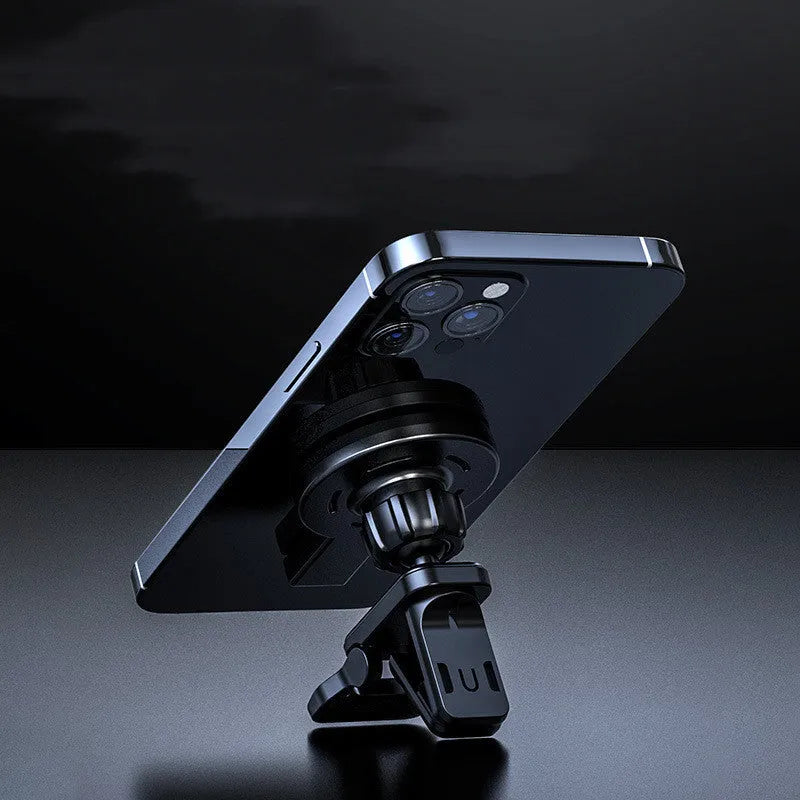 White magnetic wireless phone charger on desk with phone charging
