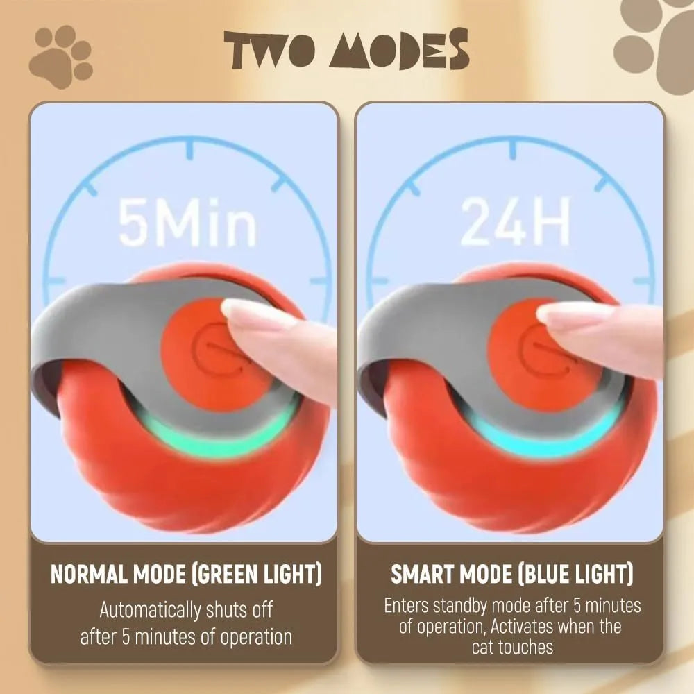 Interactive rolling ball pet toy with motion activation in blue or red colour