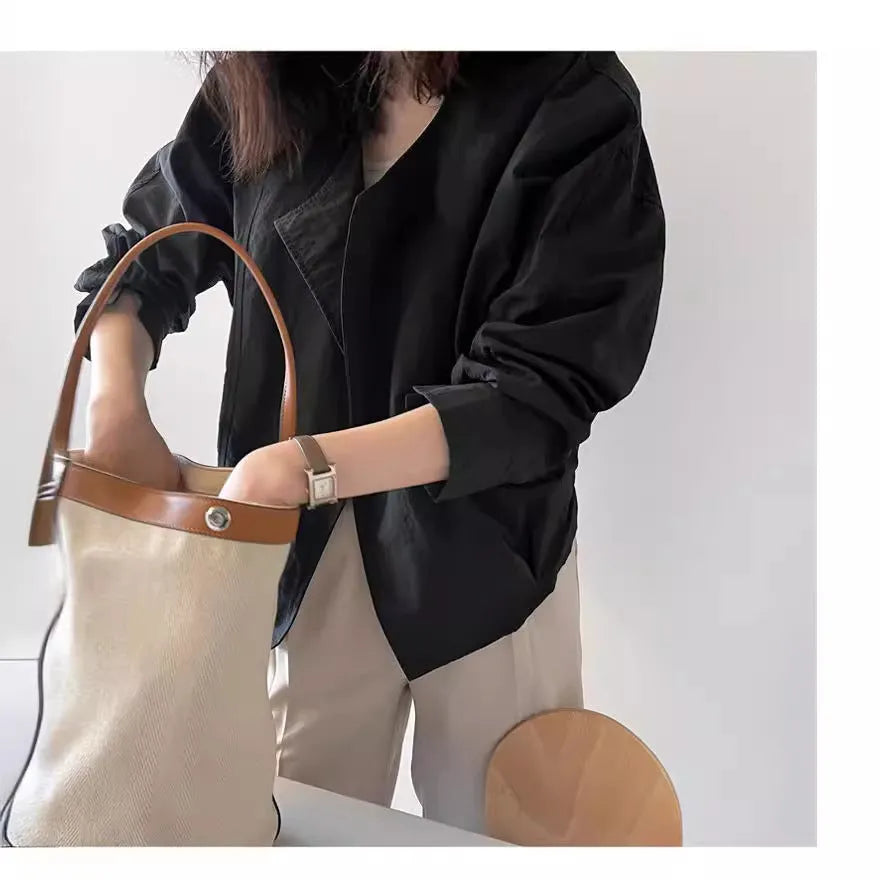Loose crew neck sun protection top cardigan in cotton, black colour, batwing sleeve, 50 cm length