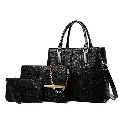 Black horizontal square women's messenger bag in PU with zipper top, single adjustable strap, and car suture edges - 25cm wide shoulder tote