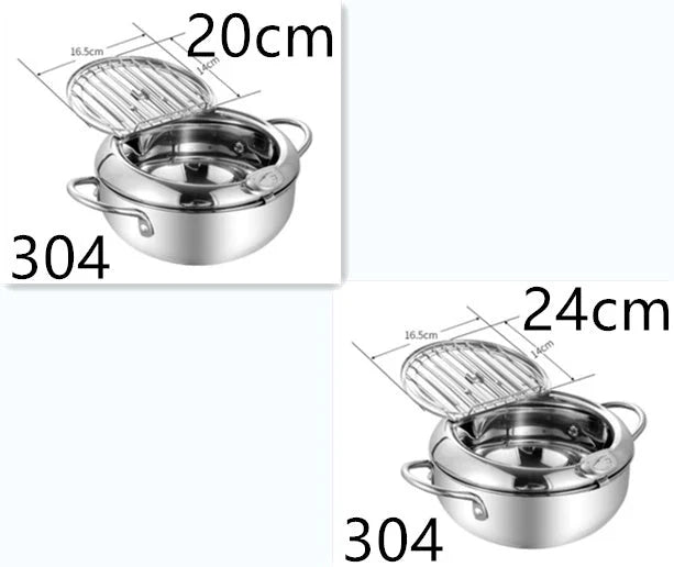 Stainless steel folding frying basket with thermometer for perfect frying