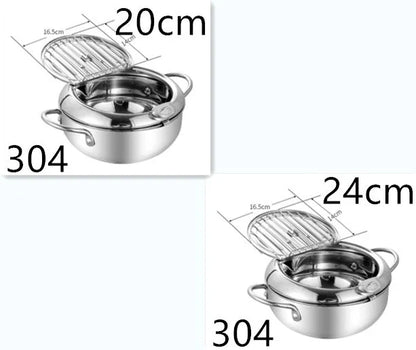 Telescopic stainless steel frying basket with removable thermometer, suitable for gas and induction cooking