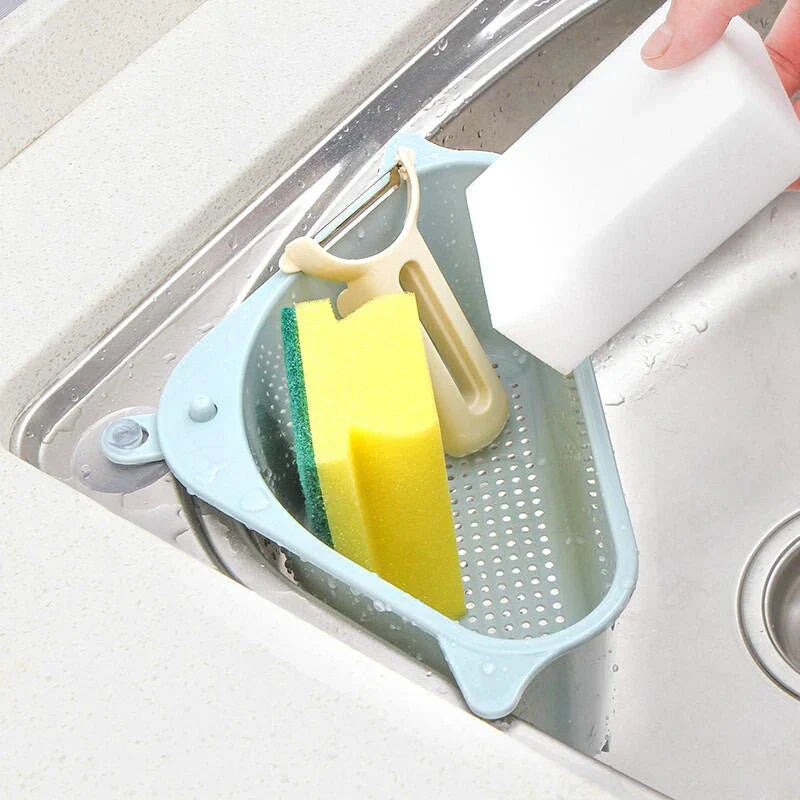 Kitchen sink triangle storage rack for sponges and soap with quick-drying design