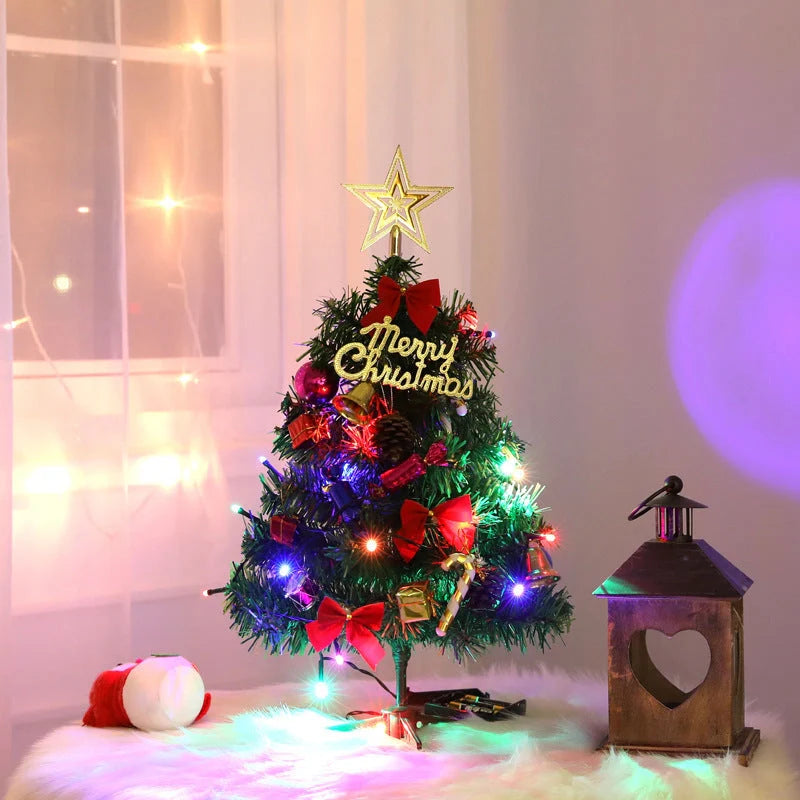 Mini Christmas tree with LED lights and festive decorations, 50cm tall