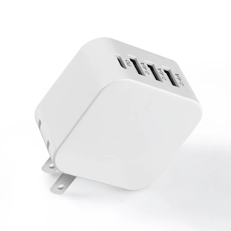 PD20W mobile phone charger in white with USB port on front
