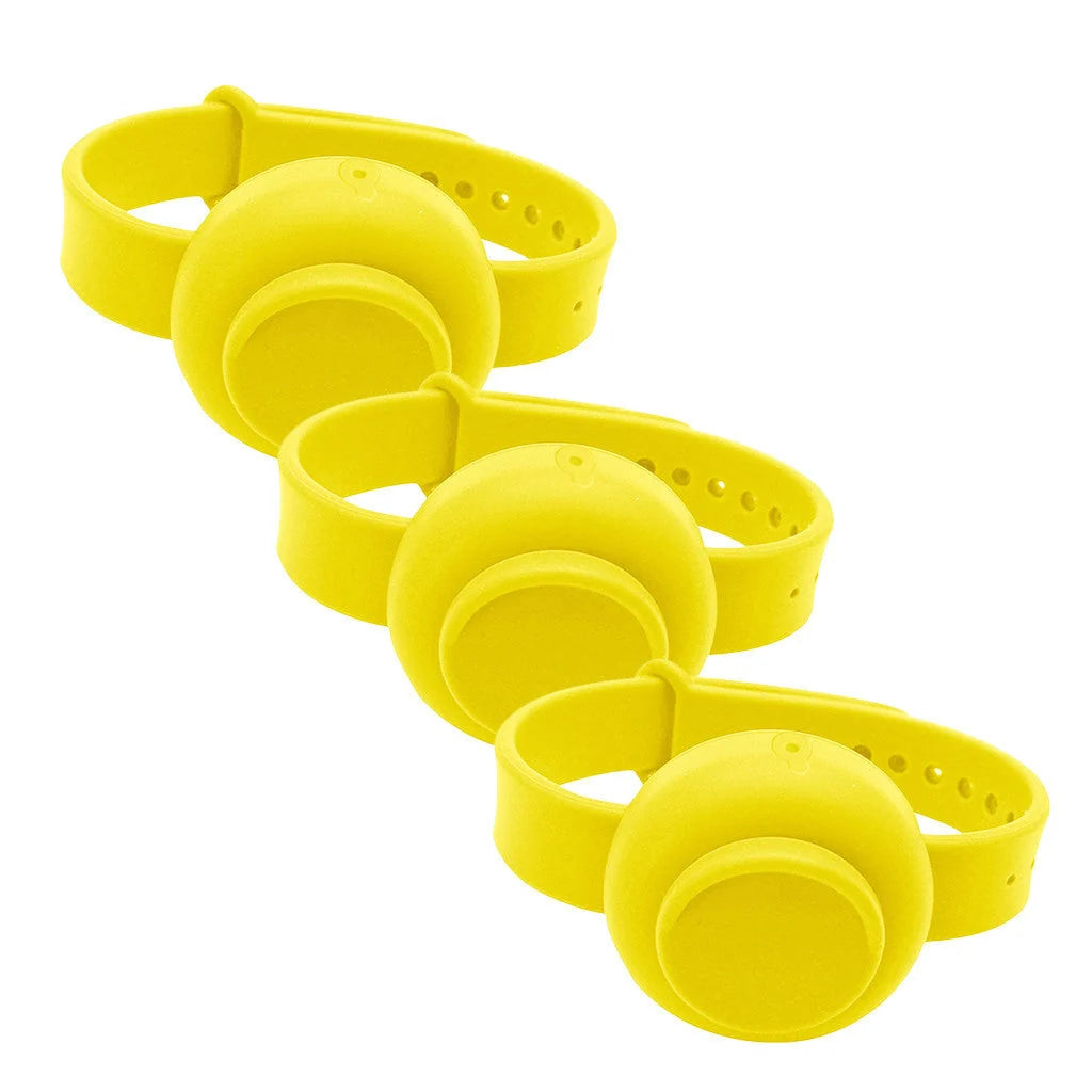 Portable Silicone Disinfectant Bracelet available in yellow, red, green, blue, black, and pink