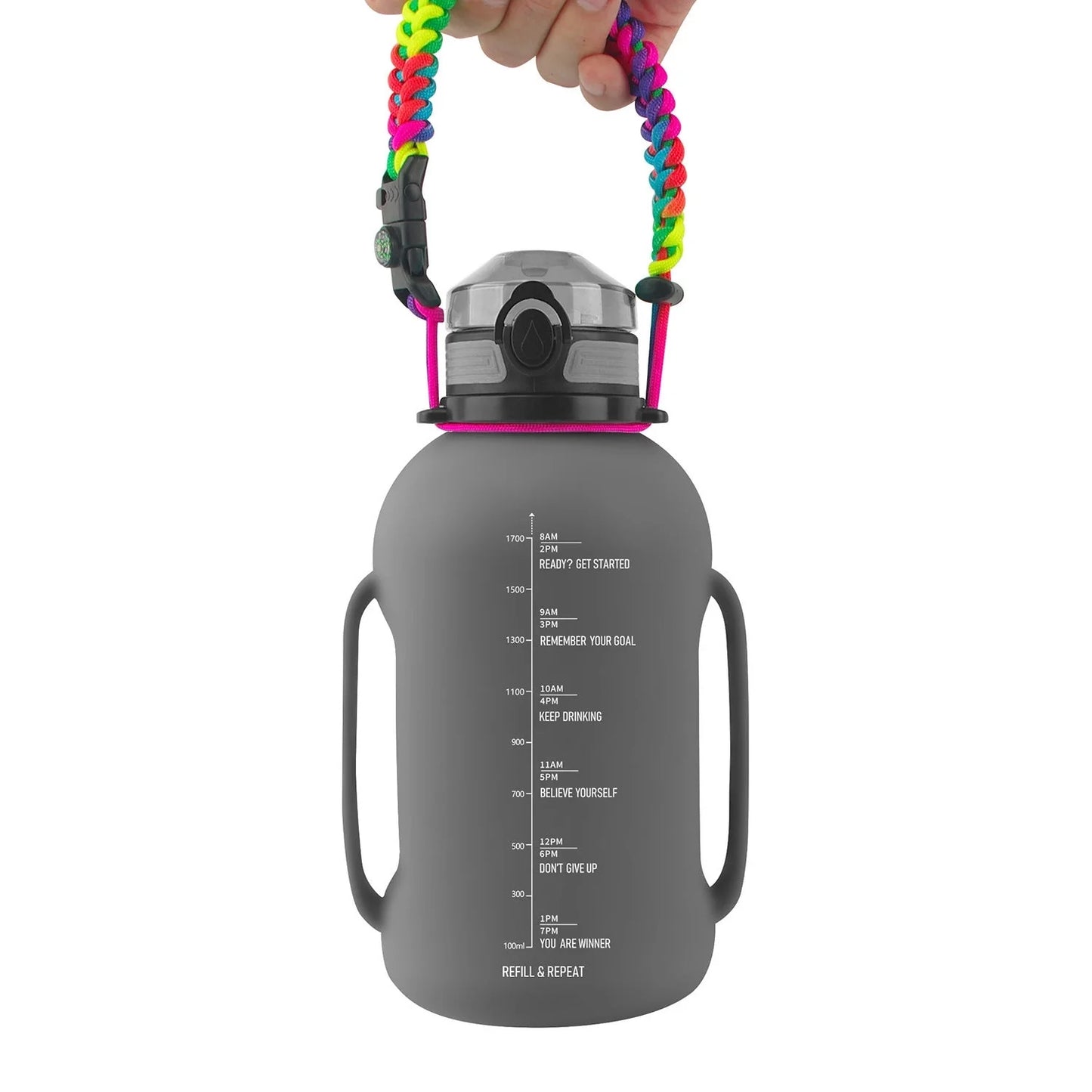 Collapsible silicone water bottle in black, green, and pink, 2000ML capacity