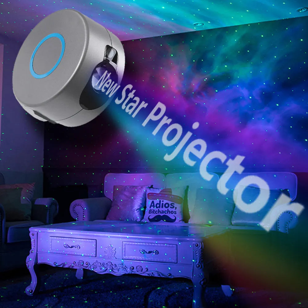 Grey starry sky projection lamp with laser and LED lighting for indoor events