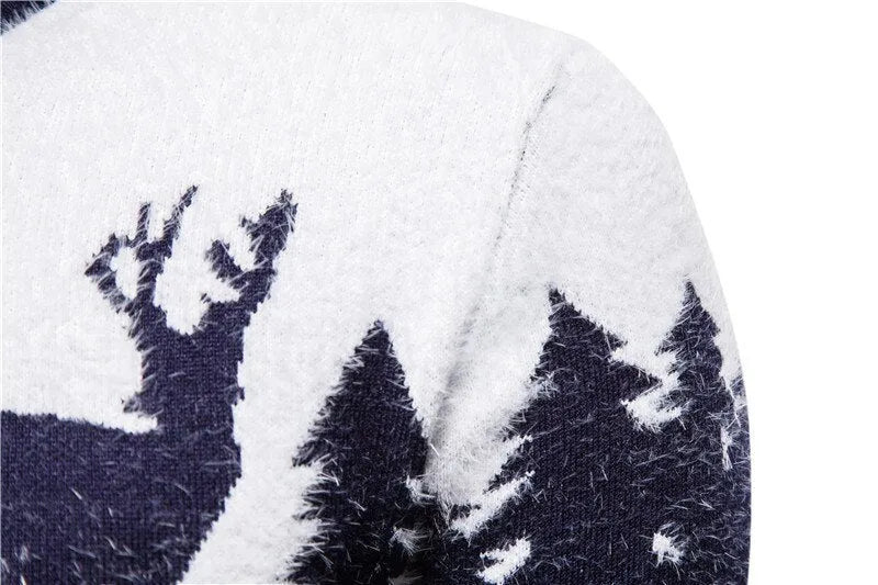 Christmas deer sweater in slim fit with colour block design in red, black, and navy blue