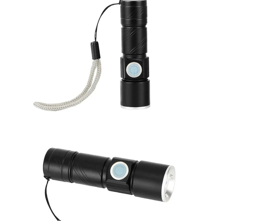 Mini waterproof rechargeable LED flashlight with USB charging and telescopic zoom