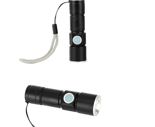 Mini waterproof rechargeable LED flashlight with USB charging and telescopic zoom